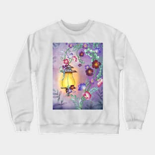 Old streetlight with flowers ornamental decoration. Fairy night garden watercolor illustration. Colorful fantasy scenery Crewneck Sweatshirt